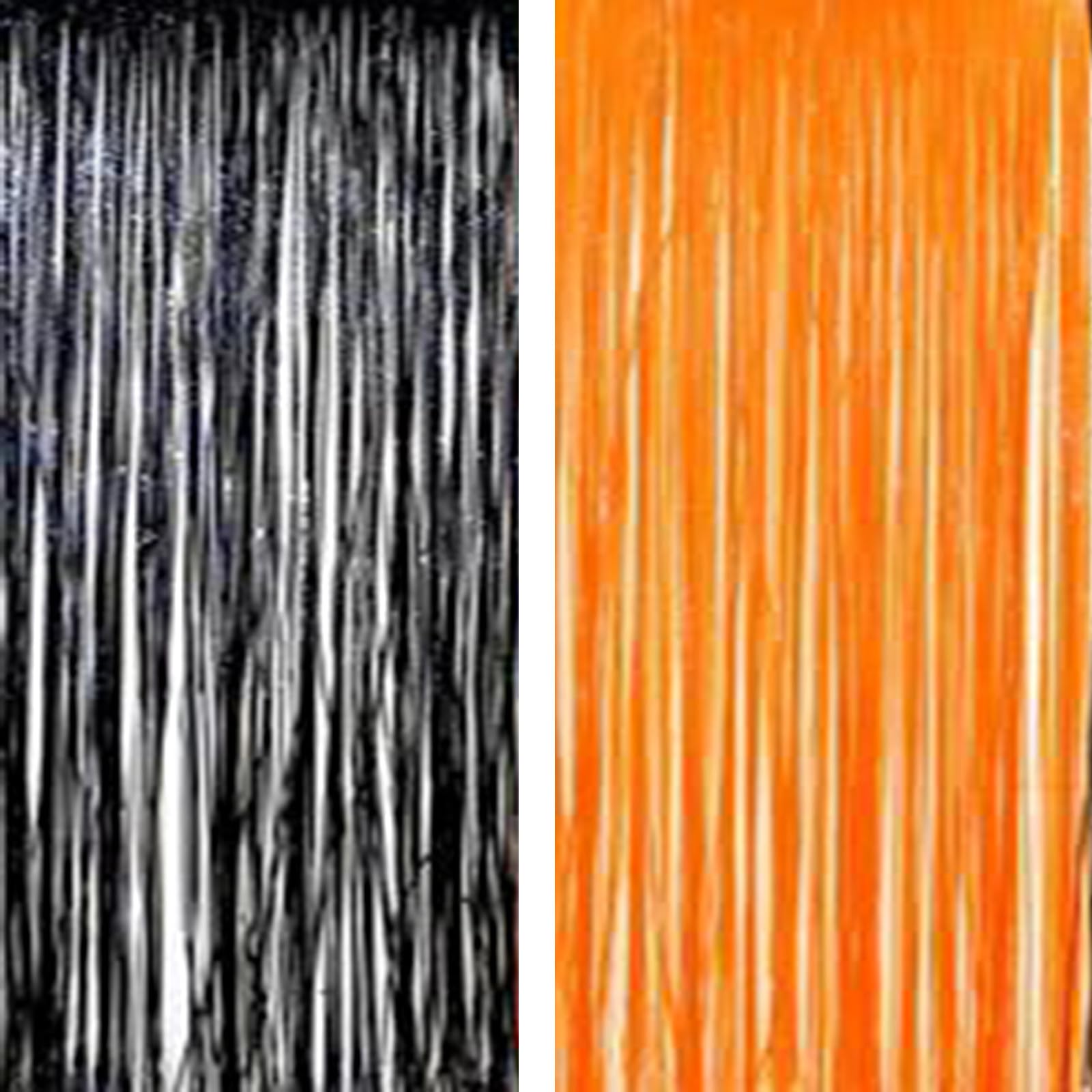 AILEXI 2 Pack 3ft*8ft Party Supplies Foil Fringe Shimmer Curtains, Door Window Decorations Streamers or Wall Backdrop Tinsels - Orange & Black