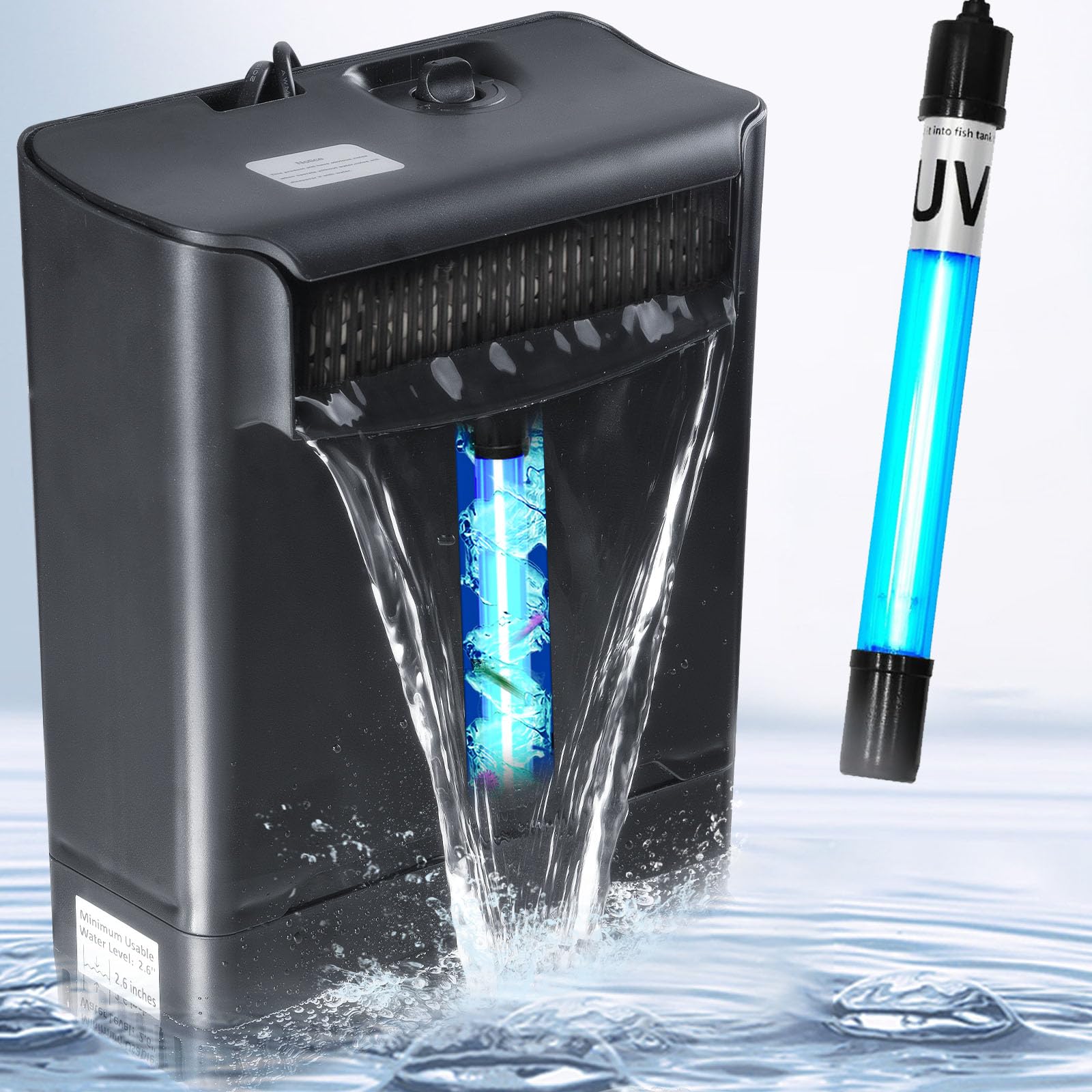 Photo 1 of Turtle Tank Filter Aquarium Filter w/Detachable U-V Light for 40-100Gal Waterfall Flow Adjustable Low Water Level Internal Green Clean Machine Killing Deodorization Saltwater Freshwater Crystal Clear