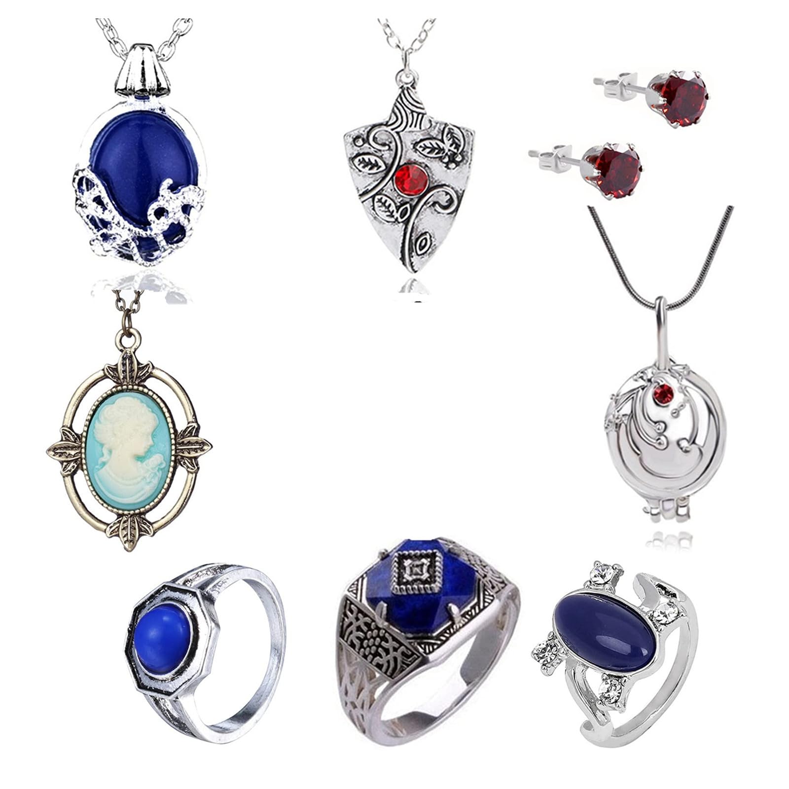 XHBTS 19 Set Replace The Vampire Diaries Daywalking Katherine Sapphire Crystal Pendant Necklaces Ring Earrings and 10 Pcs Vampire Diaries Stickers Movie Jewelry Set Cosplay for Fans