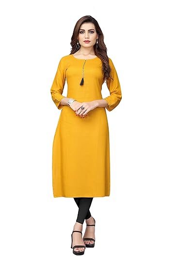Navabi Export Womens Rayon Plain Yellow Color Kurti (VF-KU-195)