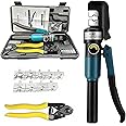 Hydraulic Crimping Tool and Cable Cutter Hydraulic Cable Lug Crimper 8 US TON 12 AWG to 00 (2/0) Electrical Terminal Cable Wire Tool Kit with 10 Die (YQK-70)