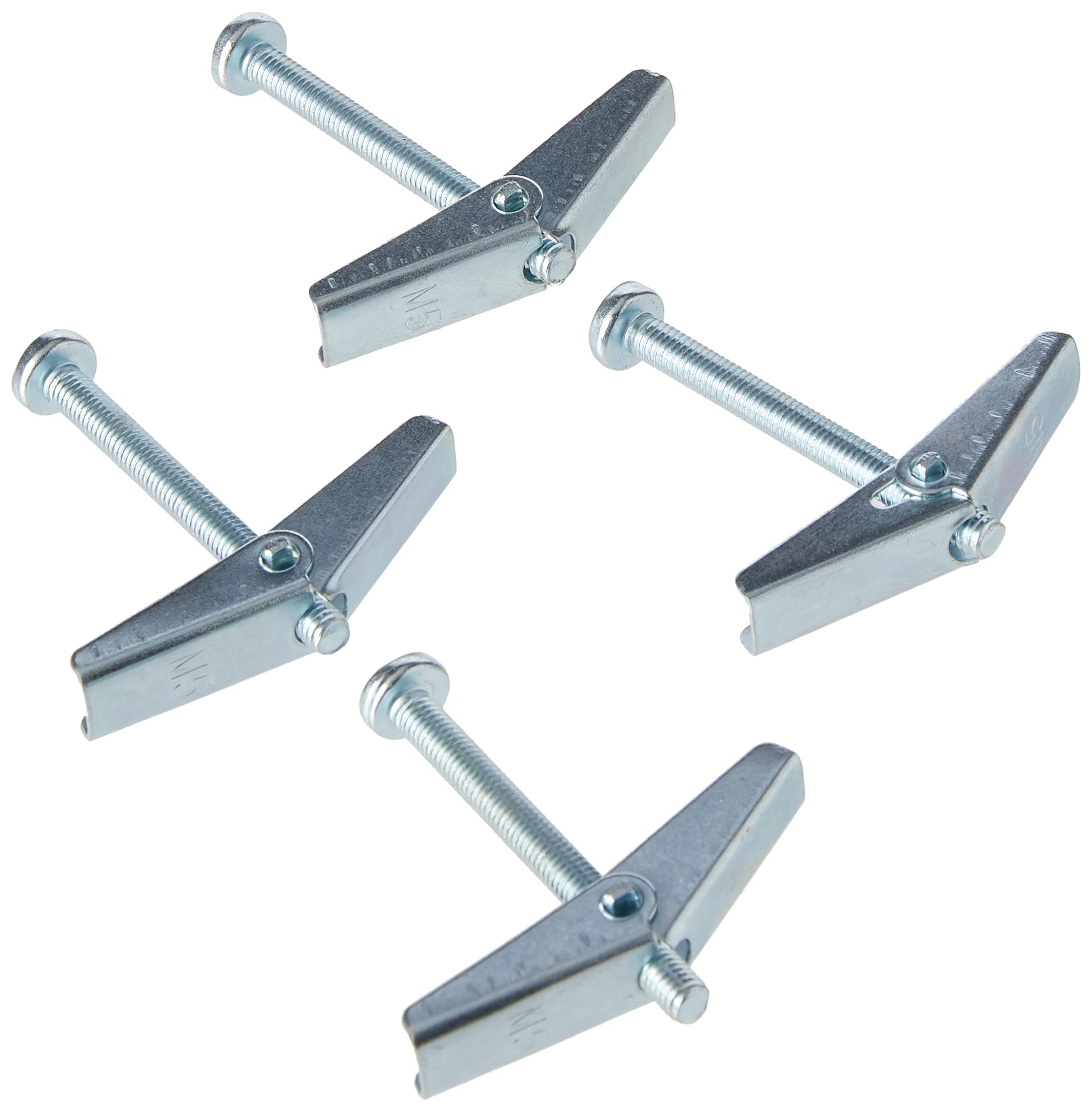 Merriway BH02495 (4 Pcs) Wing Spring Toggle with Machine Screw for Plasterboard Hollow Walls & Doors, M5 x 50mm (3/16 inch x 2 inch) - Pack of 4 Pieces, Silver