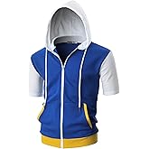 Ohoo Mens Slim Fit Zip up Hoodie Short Sleeve Thin Jacket Full Zip Sweatshirt with Kanga Pocket