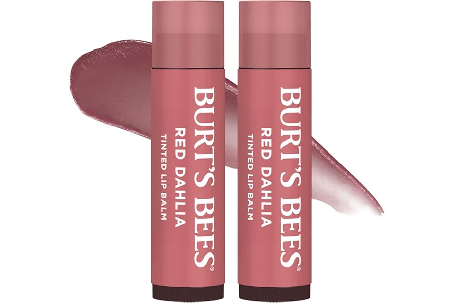 Burt’s Bees Lip Tint Balm Stocking Stuffers Gifts, Long Lasting 2 in 1 Duo Tinted Balm Formula, Color Infused with Hydrating Shea Butter for a Natural Looking Buildable Finish, Red Dahlia (2-Pack)
