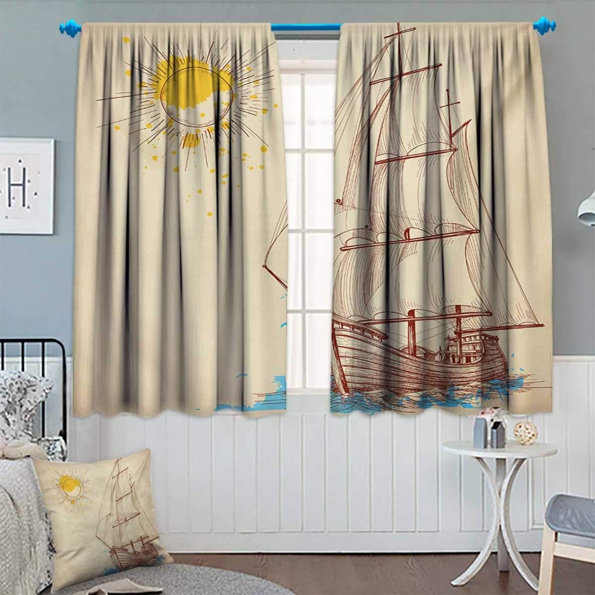Nautical,Blackout Curtain,Nautical Pattern of Sailing Boat in Windy Sea