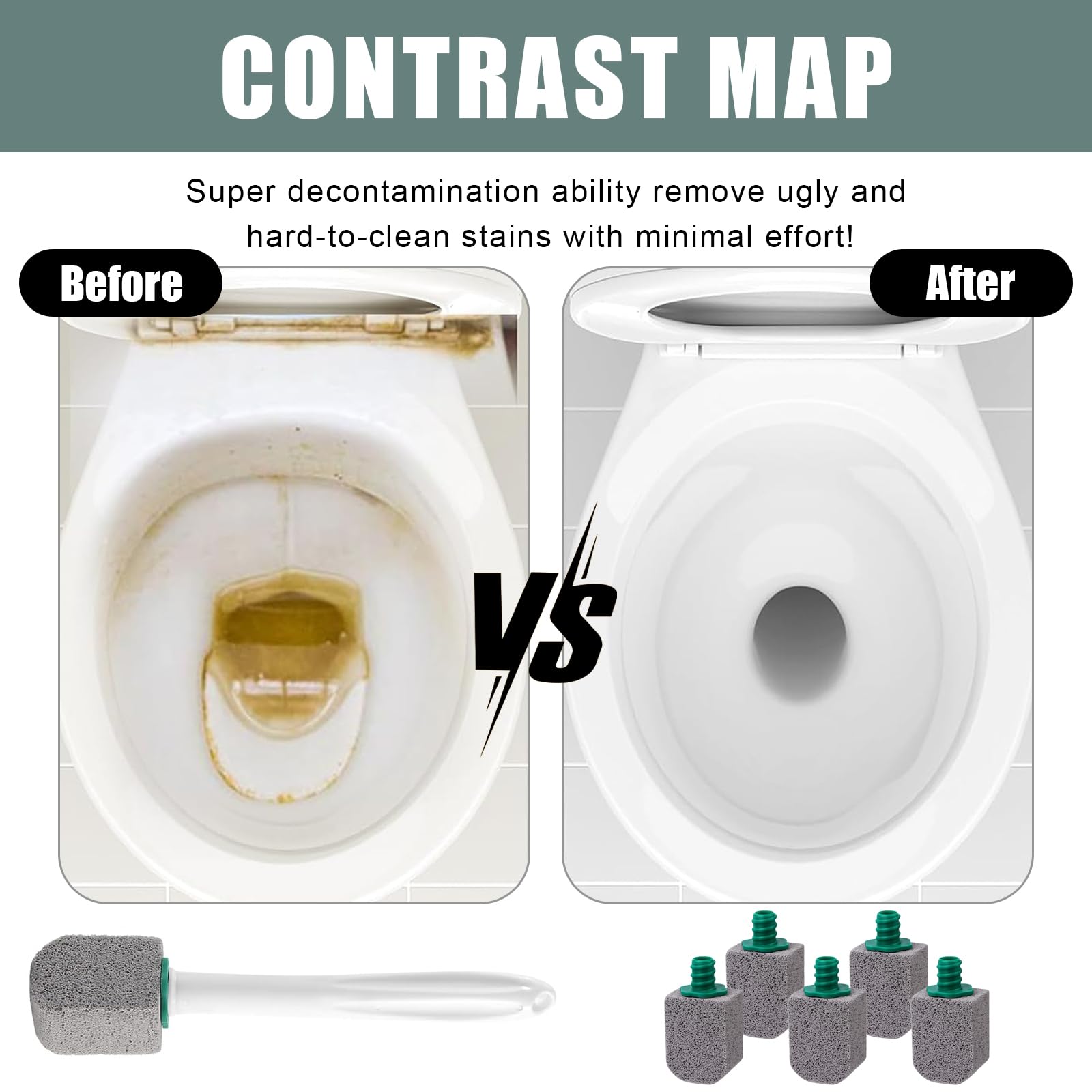 5er-Pack Bimsstein Toilettenreiniger mit Griff,Bimsstein Toilette,Effektive Reinigung von Toiletten, Schwimmbädern (mit 1 Weißer Griff) 5