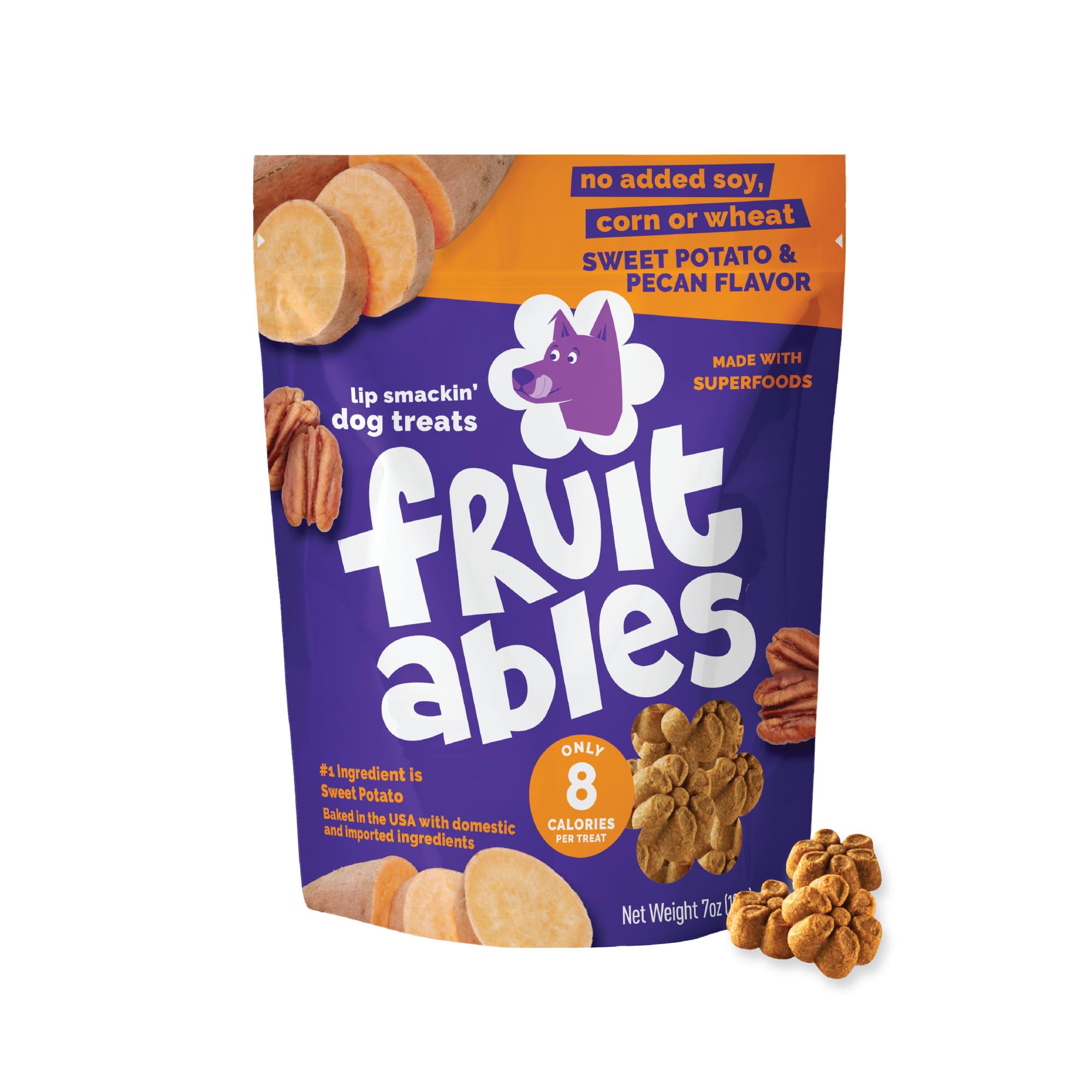 Fruitables Baked Dog Treats, Pumpkin Treats for Dogs, Healthy Low Calorie, Free of Wheat, Corn and Soy - Sweet Potato & Pecan 198g