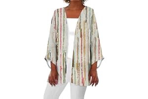 Lightweight Cardigan for Women Summer Printed Beach Cover Up Tops Open Front Blouse Casual 3/4 Sleeve Kimono Cardigan