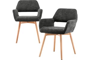 YEEFY Mid Century Modern Dining Chairs Set of 2 & 4 & 6 Comfy Accent Chair Upholstered Fabric Kitchen Dining Living Room Chairs for Bedrooms Waiting Room Home Arm Desk Chair No Wheels (Charcoal, 2)