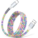 USB A to USB C Cable 3FT,Beaded Charger Cord for iPhone 17 16 Pro Max 15 for Carplay,Type C Fast Car Charger Cord for iPad 10 11th A16/Samsung S25 S24 S23 FE S22/Pixel/Android Phones Cute Girls Women