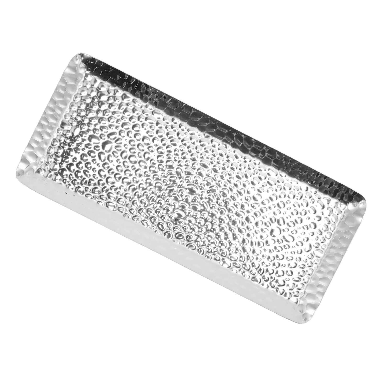 25x11cm Hammered Stainless Steel Rectangular, Decorative Tray, Bathroom Counter, Vanity Tray, Kitchen Counter Storage, Hand Hammered Platter (Silver)