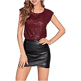 SweatyRocks Women's Round Neck Glitter Sequins Shirts Top Casual Cap Sleeve Party Tee Tops