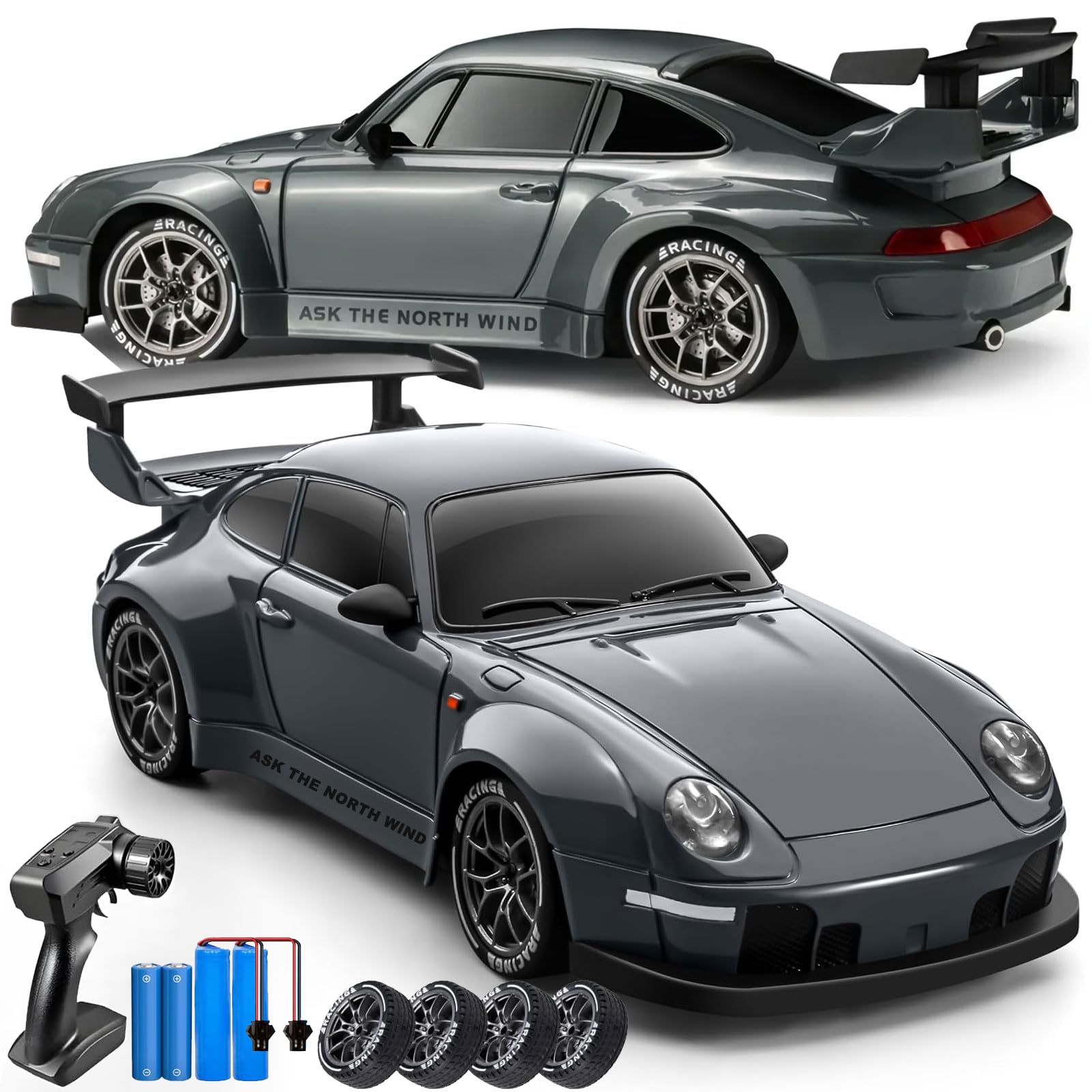 PIWIJOY RC Drift Car, 1:24 Scale Remote Control Vehicle with LED Lights,Drifting Tires&Two Batteries, Racing Sports Toy Idea Gift for Adults Boys Girls and Kids