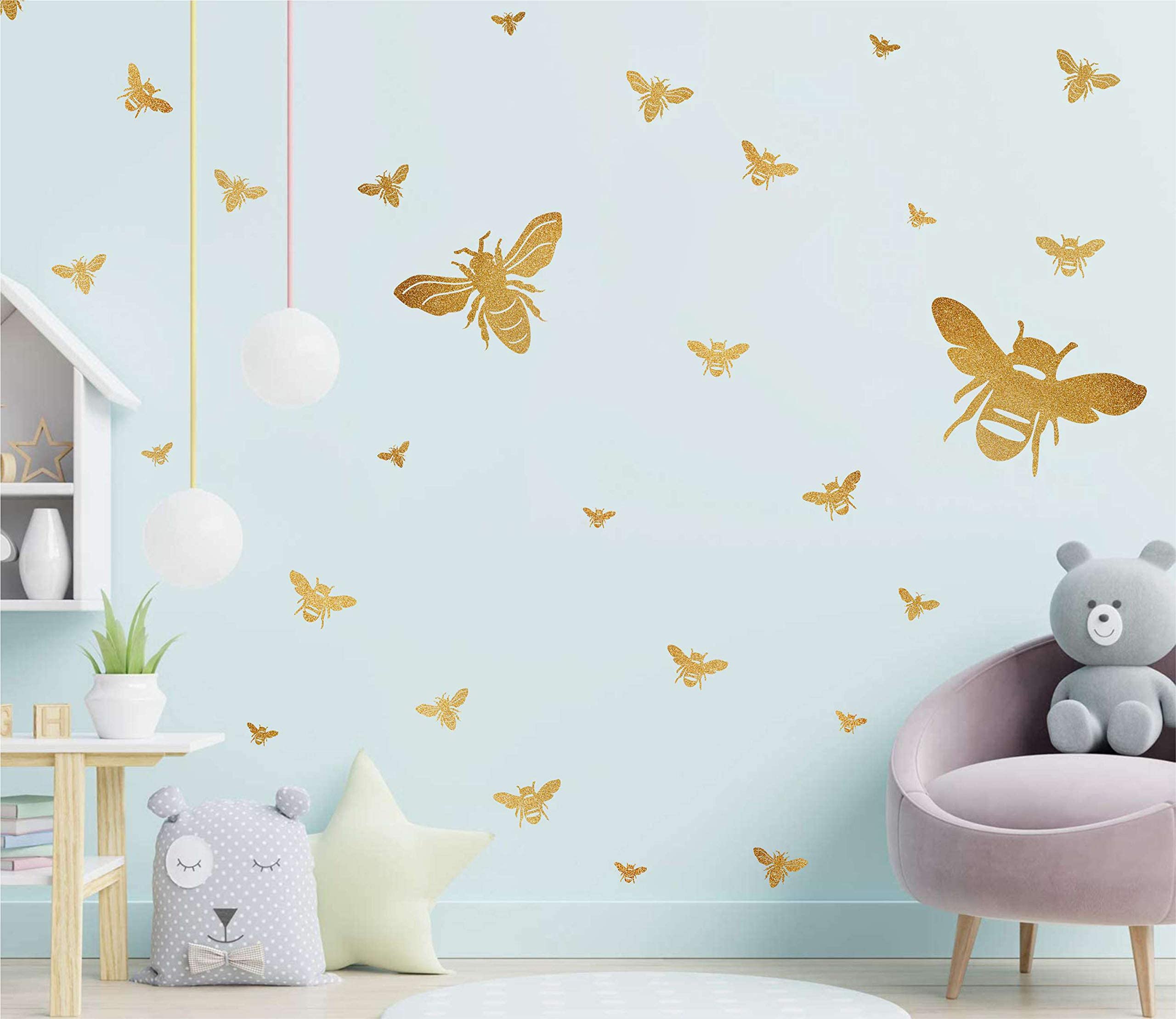 Bee Wall Decals Honey Bee Wall Decor Bee Wall Stickers Gold Honey Bee Decals, Honeycomb Wall Decals, Nursery Wall Decor Peel&Stick and Removable Decals