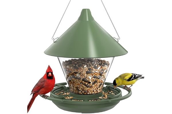 Kingsyard Wild Bird Feeder for Outdoors Hanging, No-Waste Tray with Seed Guard & Circular Perch, Garden Yard for Cardinal Fin