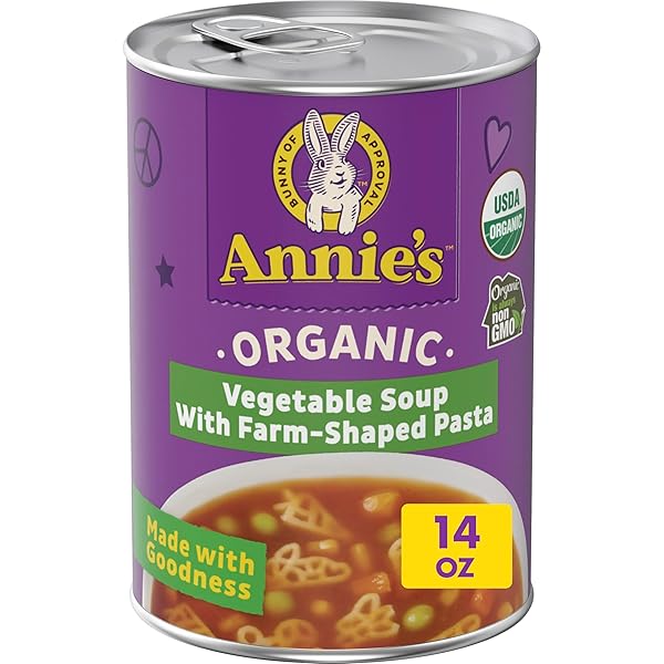 ANNIE’S ORGANIC VEGETABLE SOUP WITH FARM-SHAPED PASTA, 14 OZ