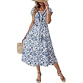Dokotoo Floral Summer Dresses for Women 2026 Loose A Line Cap Sleeve Sundress Casual V Neck Beach Dress