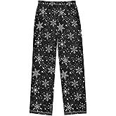 Black White Snowflakes Snow Pajama Pants Long Sleep PJ Pant Pajama Bottoms Elastic Waist Lounge Pants with 2 Pockets M