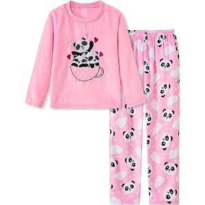 Funnycokid Girls Fleece Pajamas Set Kids Soft Flannel Pjs Size 5-14 | Pullover Top Pants Loungewear