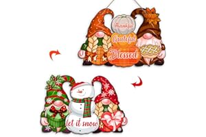 SIRJIERA Reversible Fall Thanksgiving And Winter Christmas Sign Wooden Hanging Double Sided Sign Holiday Wooden Signs Thanksgiving And Christmas Party Fall Winter Home Holiday Door Wall Decoration
