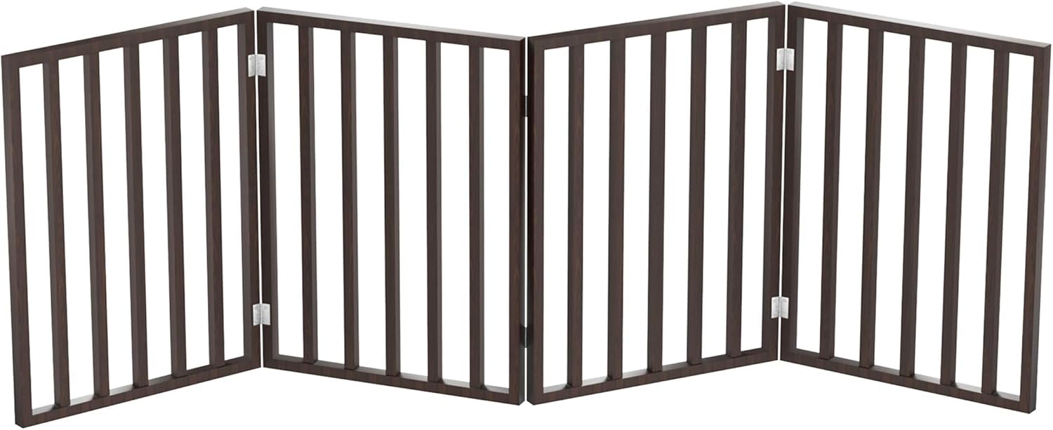 PETMAKER Wooden Pet Gate- Foldable 4-Panel Indoor Barrier Fence, Freestanding & Lightweight Design for Dogs, Puppies, Pets- 72 X24 (Brown Stain) : Pet Supplies