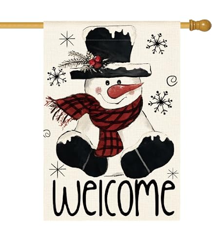 „Hello Winter“ Gartenflagge Mit Schneemann & Buffalo Plaid – Doppelseitig, Wetterfest Für Draußen