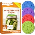 OAKDOLCHE 4Pcs Silicone Fermentation Lids for Wide Mouth Mason Jars | One-Way Airlock Valve, Self-Burping for Sauerkraut, Sou