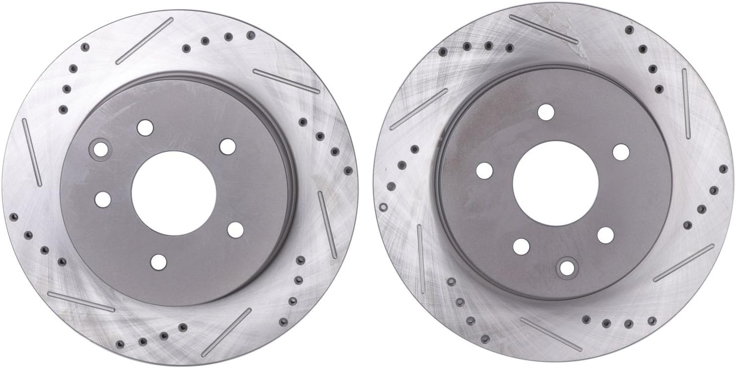 OE STOP OE31349 Premium Drilled Slotted and Corrosion Protection Coated Rotor (Rear), 2 Pack