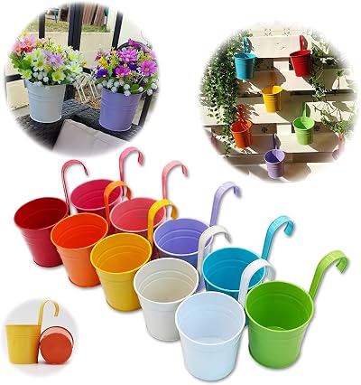 GIOVARA Metal Flower Pots 10 Colours Hanging Planters 17x10x8cm (10 Pcs)