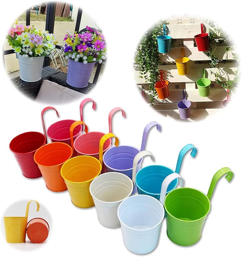 GIOVARA Metal Flower Pots 10 Colours Hanging Planters 17x10x8cm (10 Pcs)