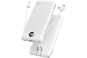 Portable Charger for iPhone, 10000mAh Power Bank with Built-in Cables & AC Wall Plug, USB C Phone Charger 5 Output External B