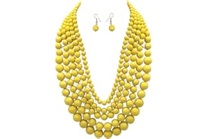 JHWZAIY 5 Layered Beaded Statement Chunky Necklaces For Women - Multi Strand Colorful Bead Layered Bib Necklace For Women Fashion Jewelry Costume Earring Set