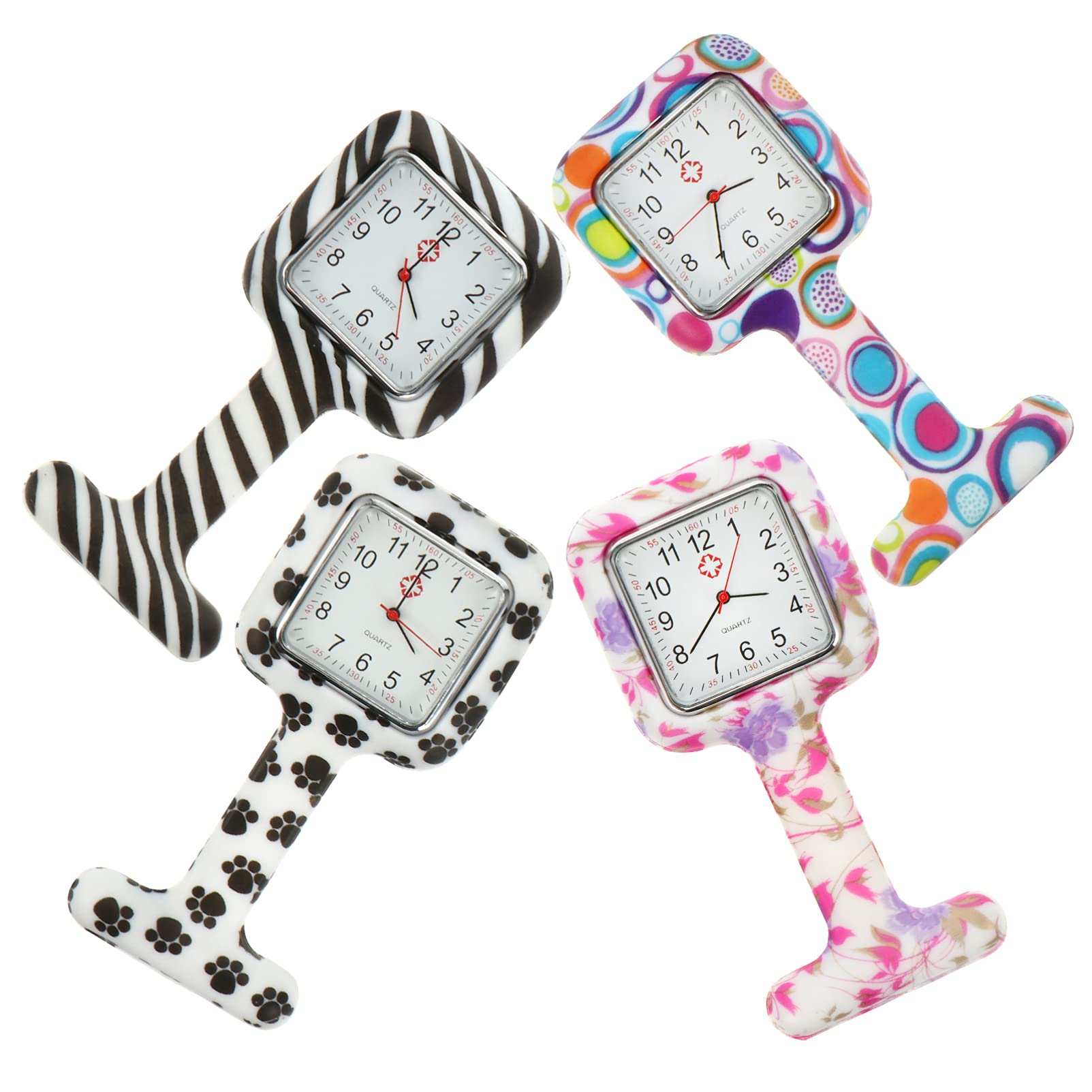 ibasenice Fob Watch Square Doctor Pocket Watch Clip on Quartz Portable Telescopic Digital 4pcs