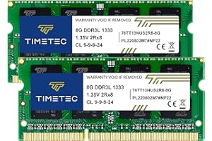 Timetec 16GB KIT(2x8GB) DDR3 / DDR3L 1333MHz PC3-10600 Non-ECC Unbuffered 1.5V / 1.35V CL9 2Rx8 Dual Rank 204 Pin SODIMM Lapt