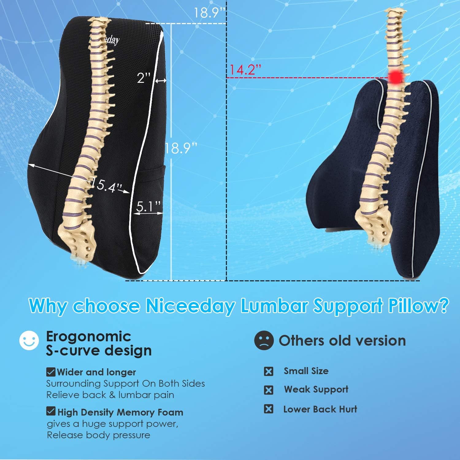 Lumbar Support Pillow for Office Chair Car Lumbar Pillow, Memory Foam Back Cushion with Breathable 3D Mesh Lumbar Support Orthopedic Backrest for Lower Back Pain Relief Ergonomic Orthopedic Backrest: Home & Kitchen