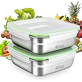 clamder 2 Pack Stainless Steel Sandwich Containers with Leak-Proof Airtight Lids, 40oz Reusable Metal Bento Lunch Boxes for Meal Prep, Snacks & Fruits, BPA-Free, Dishwasher & Freezer Safe (Green)