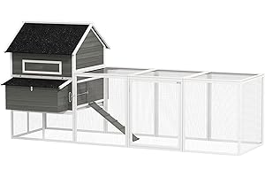 PawHut 137" L Chicken Coop for 4-6 Hens, Wooden Large Hen House with Chicken Run, Waterproof Roof, Pull-Out Tray, Nesting Box