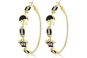 YAHPERN Football Earrings for Women Game Day Hoop Earrings Football Mom Accessories Enamel Red Black Football Helmet Jersey Earrings Sport Team Outfits Accessories Party Favor Gifts