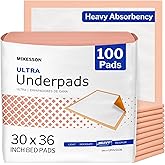 McKesson Underpads Disposable Bed Pads 30" x 36" [100 Count], Heavy Absorbency, Ultra Incontinence Chux Pads for Adults, Elderly, and Baby, Pee Pads