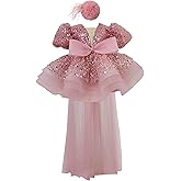 RUYUYIRU Sequins Pageant Princess Dress Toddler Girls Bubble Sleeves Birthday Party Dress Flower Girls Tutu Detachable Tail