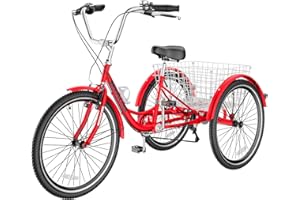 Slsy Adult Tricycles 7 Speed, Adult Trikes 20/24/26 inch 3 Wheel Bikes, Three-Wheeled Bicycles Cruise Trike with Shopping Basket for Seniors, Women, Men.