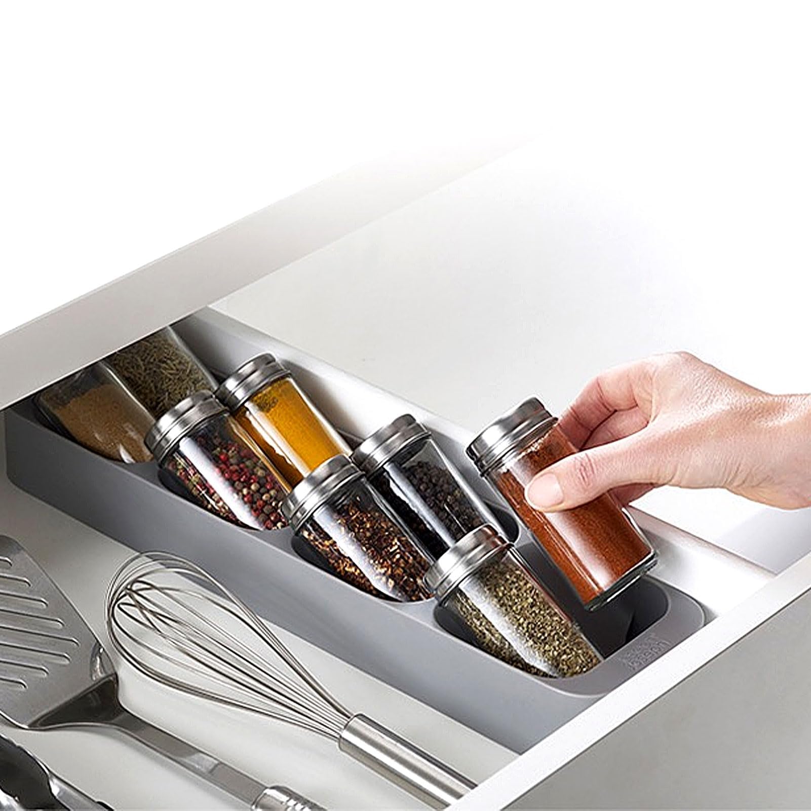 Agatige Spice Drawer Organizer, 8 Grids Capacity Plastic Spice Storage Rack Seasoning Organizer Spices Jar Drawer Tray for Kitchen Cabinet, Inside Cupboard