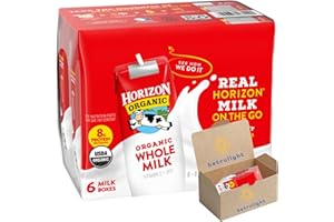 Whole Milk boxes Organic Shelf-Stable Milk Whole, Horizon Whole Milk Single Serve, 8.0 Fl OZ Bundled with a BETRULIGHT Fridge Magnet – 6 Pack