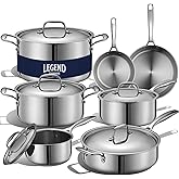 LEGEND COOKWARE 5-Ply Stainless Steel Cookware Set, 12-Piece Pots and Pans Set - Induction Compatible, Oven Safe 800°F - Non-Toxic, No Coatings - Built to Last Generations