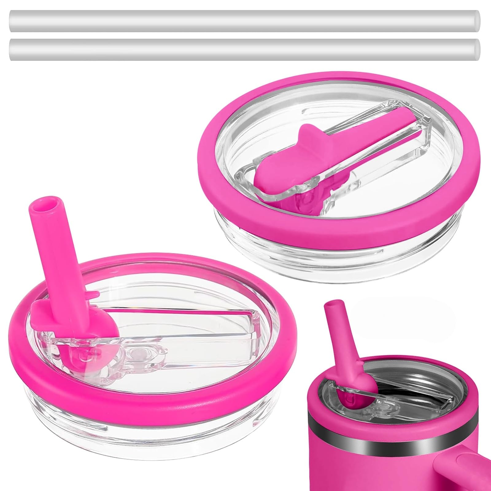 Photo 1 of 30 oz Leak Proof Lid for Stanley Cup Accessories with Flip Straw, 2PCS Spill Proof Lid Replacement, No Spill Cup Top for Stanley Quencher (2 Pack-Rose)