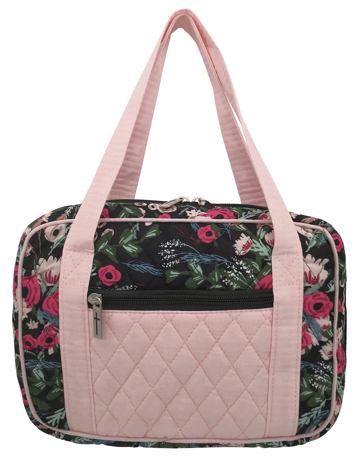 DIWI Quilted Bible Cover Extra Large Sizes 11.25 X 8.25 X 2.75 Inches Bible Tote Good Book Case (XL, C2 Jungle Pink) Flowers