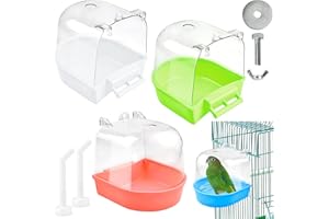 Supkiir 4Pcs Clear Bird Bath for Cage, Parakeet Bath Cage Accessories with Water Injectors, Hanging Bird Bath Box Parrot Bird Bathing Tub for Small Birds Cockatiel Conure Canary Budgies