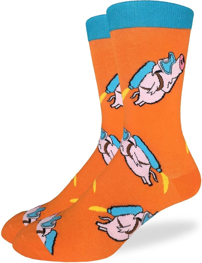 Good Luck Sock Men's Flying Rocket Pigs Socks Orange, Adult Shoe size