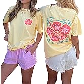 Oversized T Shirt Teen Girls Cute Preppy Clothes Y2k Baggy Floral Print Going Out Summer Streetwear Tees Tops