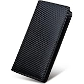 Alldaily Bifold Slim Long Wallet for Men RFID-Blocking Thin Card Holder with ID Window, Faux Leather (Black)